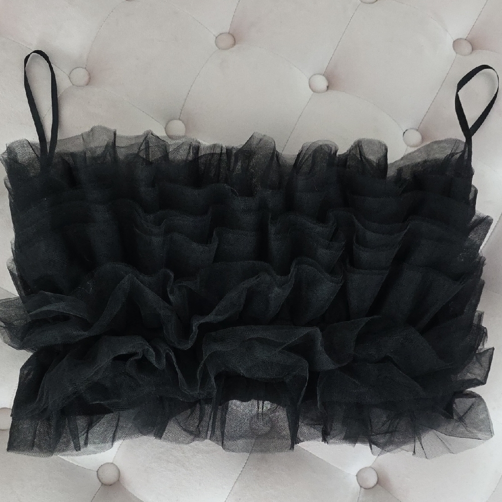Black Ruffled Mesh Crop Top Bandeau
